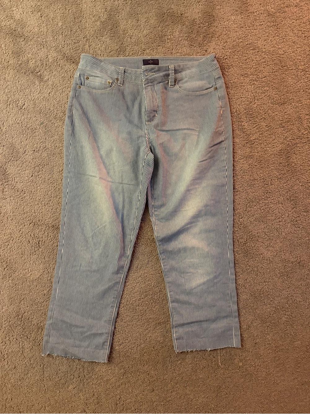 NYDJ Blue and White Striped Cropped Jeans